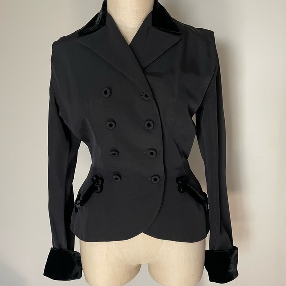 Vintage Jackets & Blazers - Vintage R & K black velvet trimmed double breasted blazer
